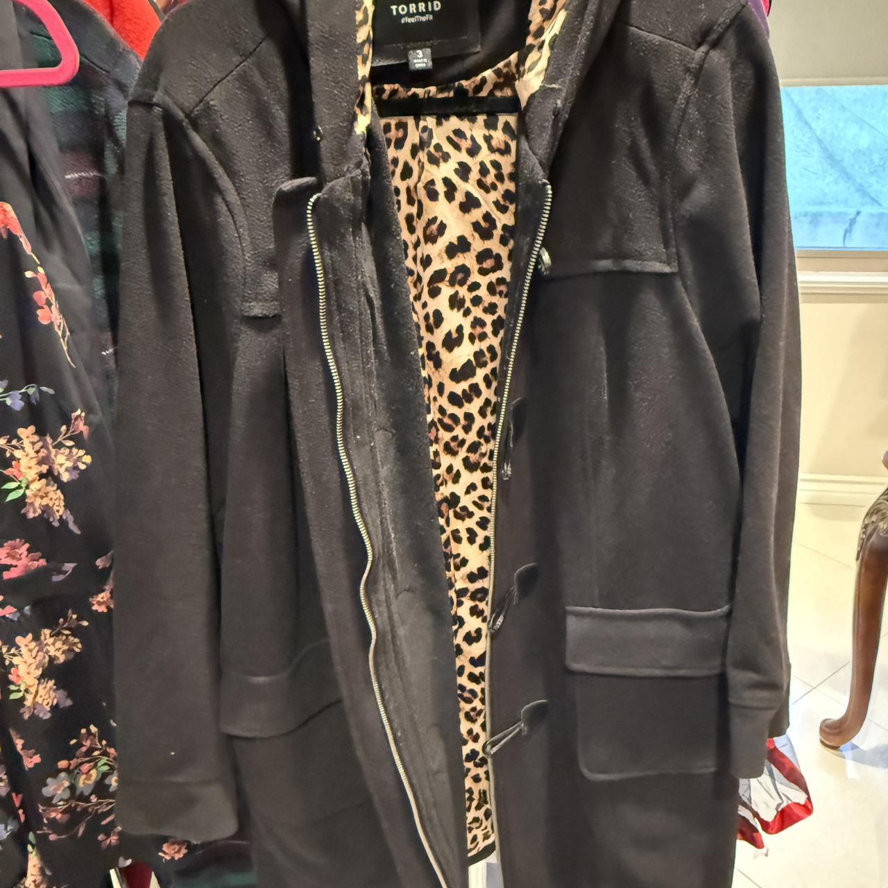 Black Torrid coat with leopard print Depop
