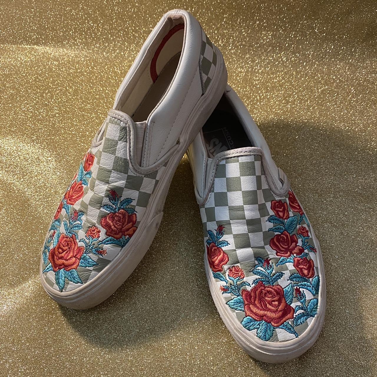 Vans checkered floral shoes Worn a little dirty