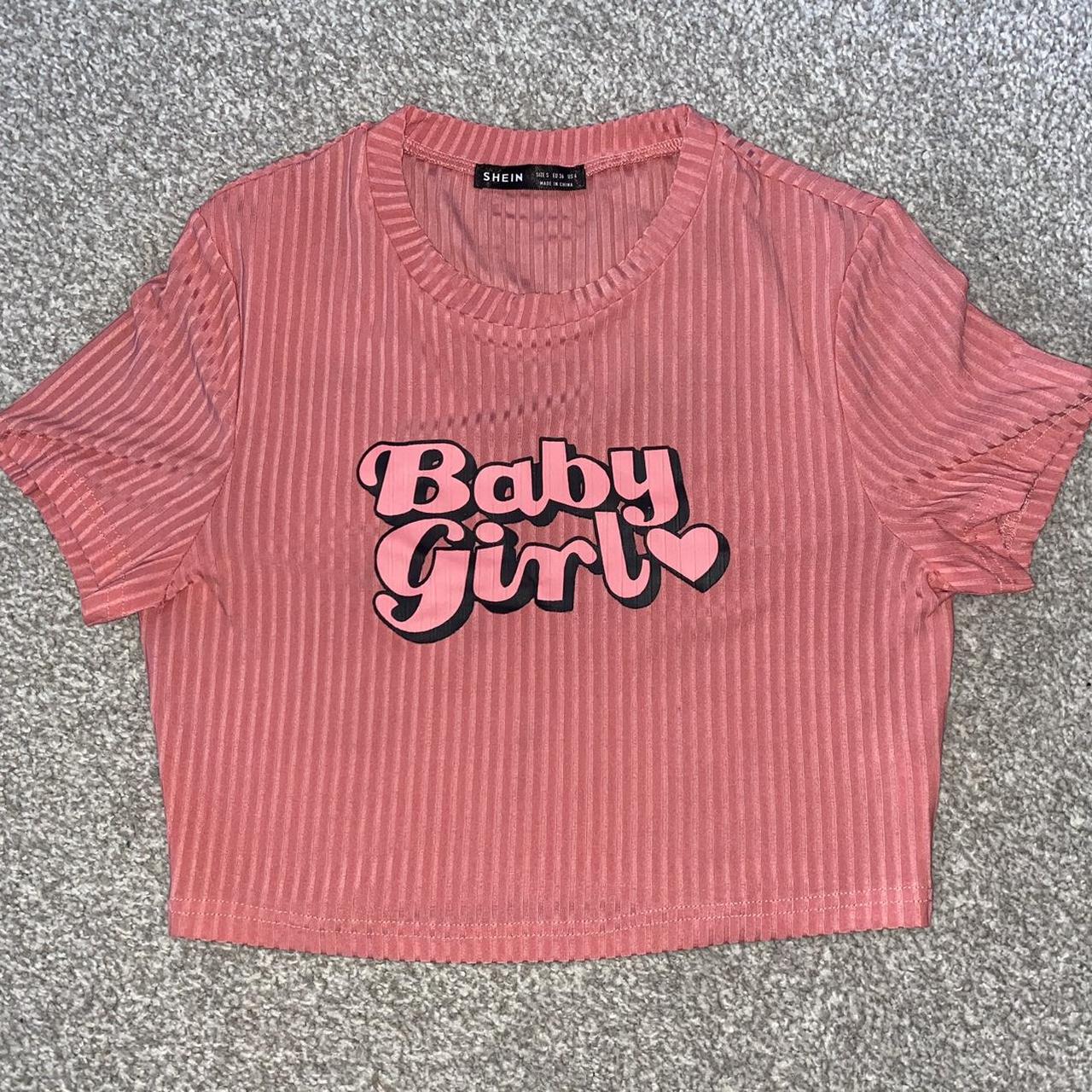 SHEIN pink ‘baby girl’ crop top size S Depop