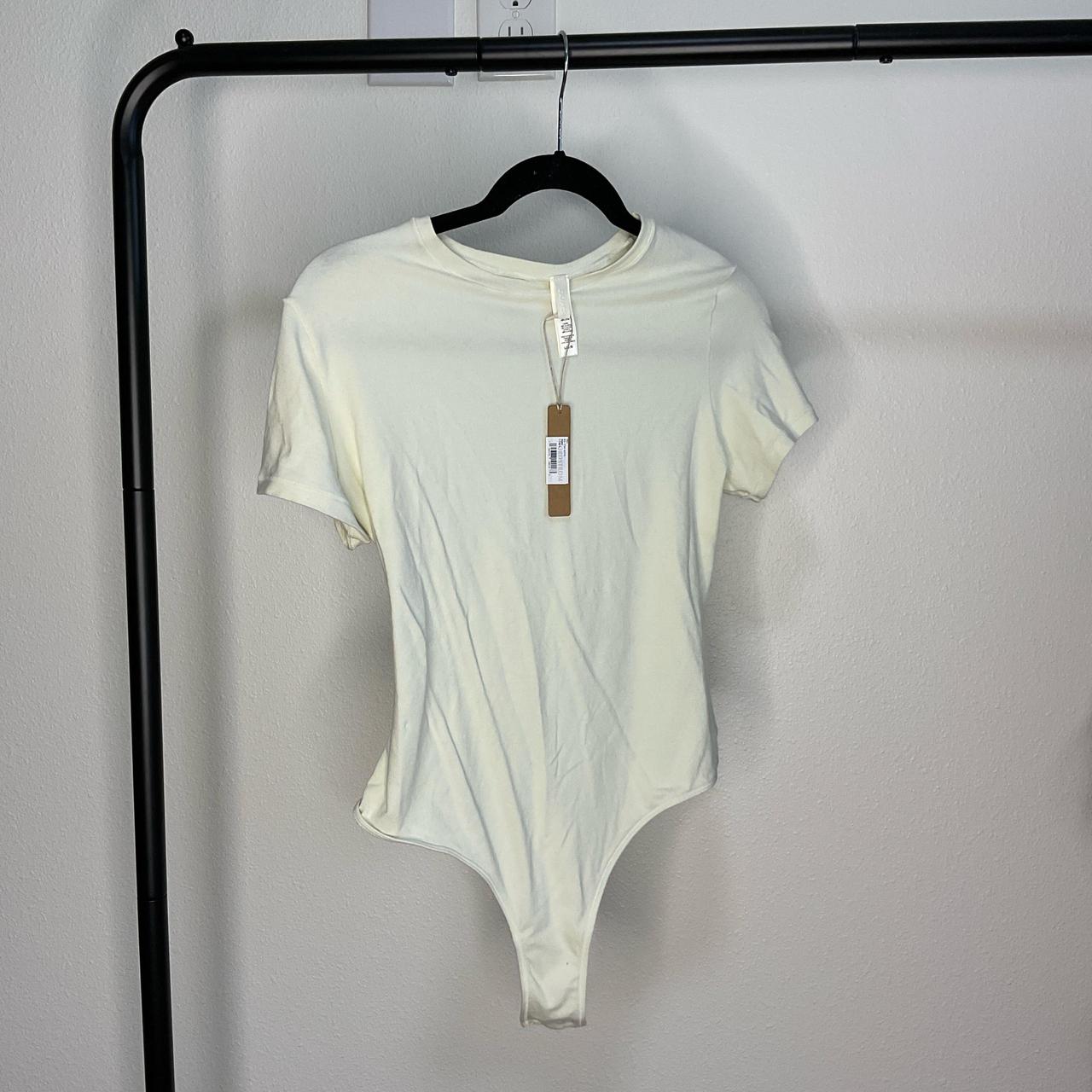 Skims Size Medium Bone Stretch Cotton Jersey T-Shirt Bodysuit