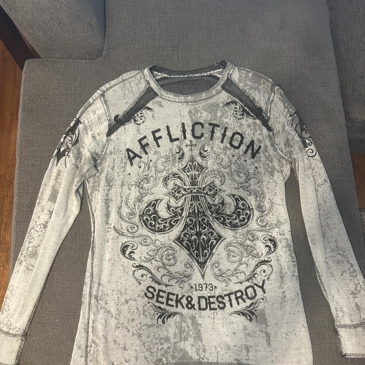 Large Grey Affliction Long Sleeve Shirt #affliction... - Depop