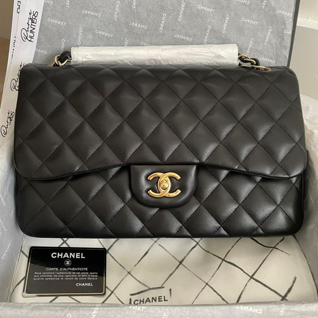 100% Authentic Chanel Jumbo Black Lambskin Double - Depop