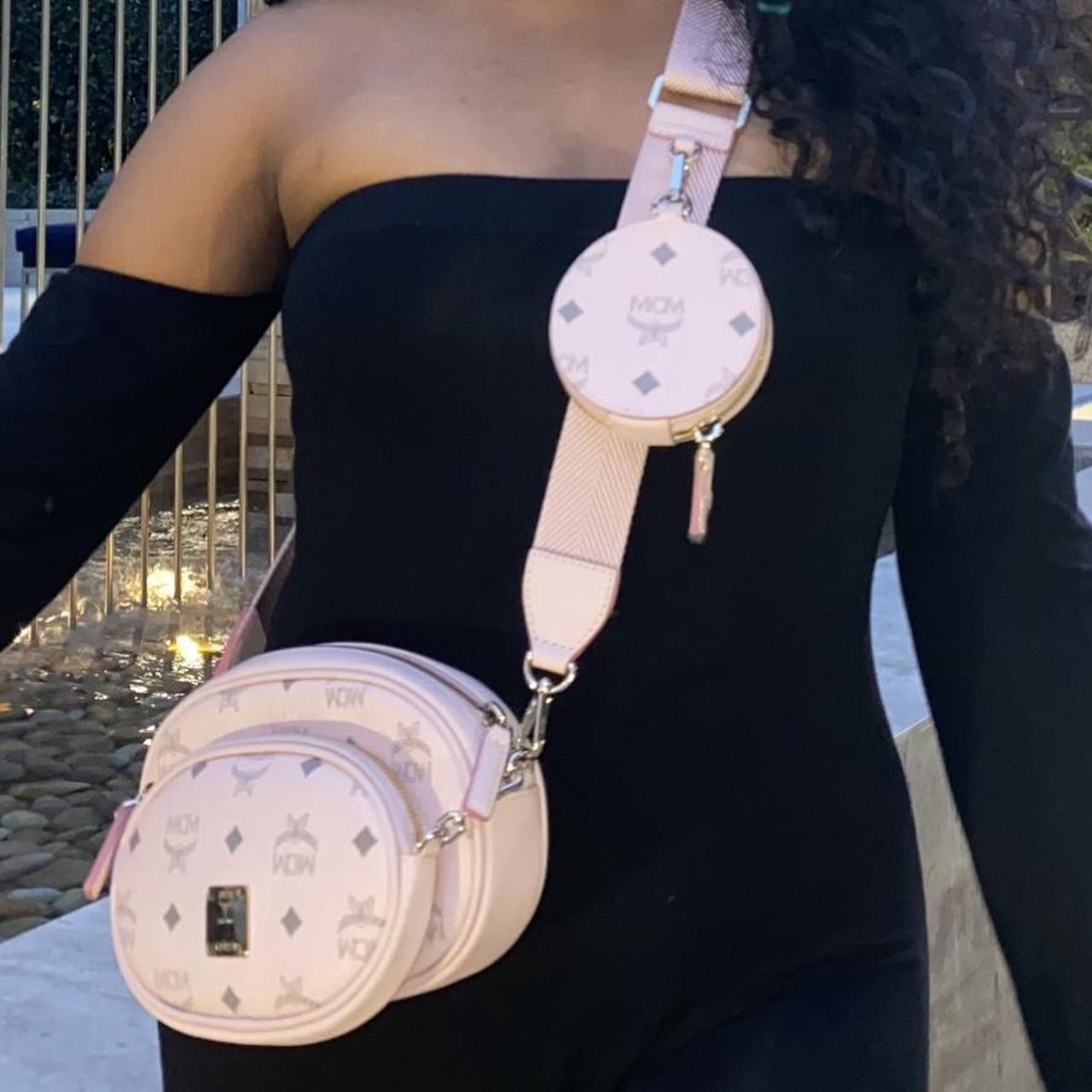 mcm powder pink slides