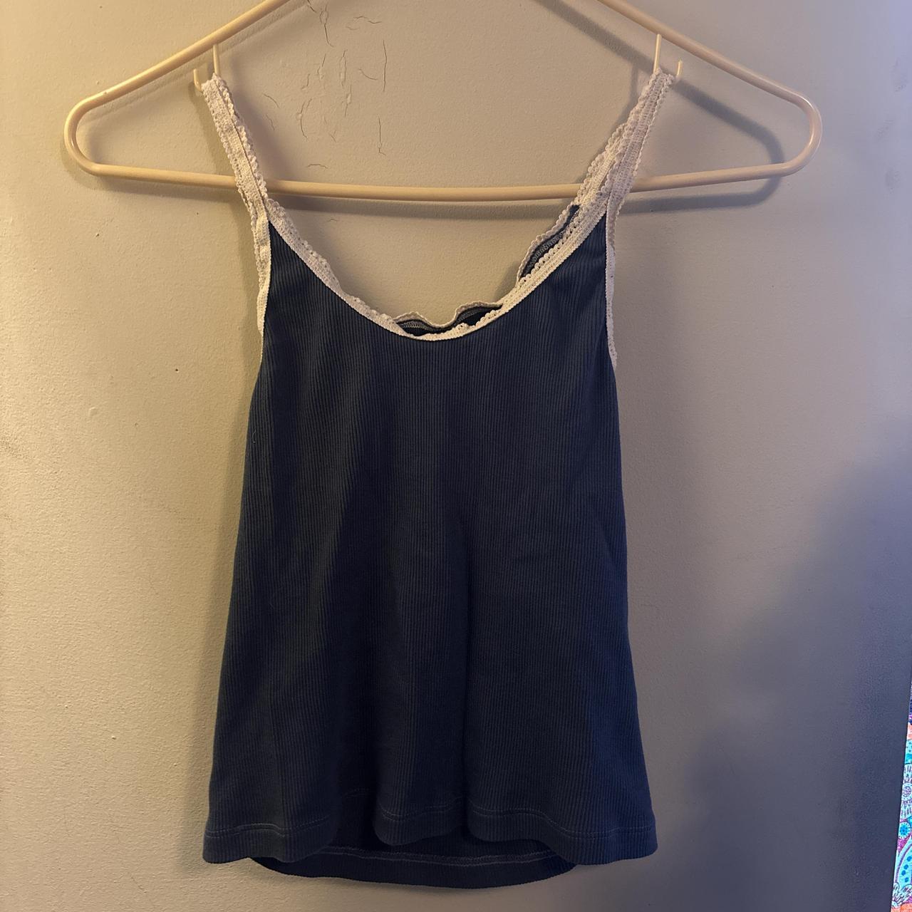 brandy melville beyonca tank faded blue white lace lining, Women's Fashion,  Tops, Sleeveless on Carousell