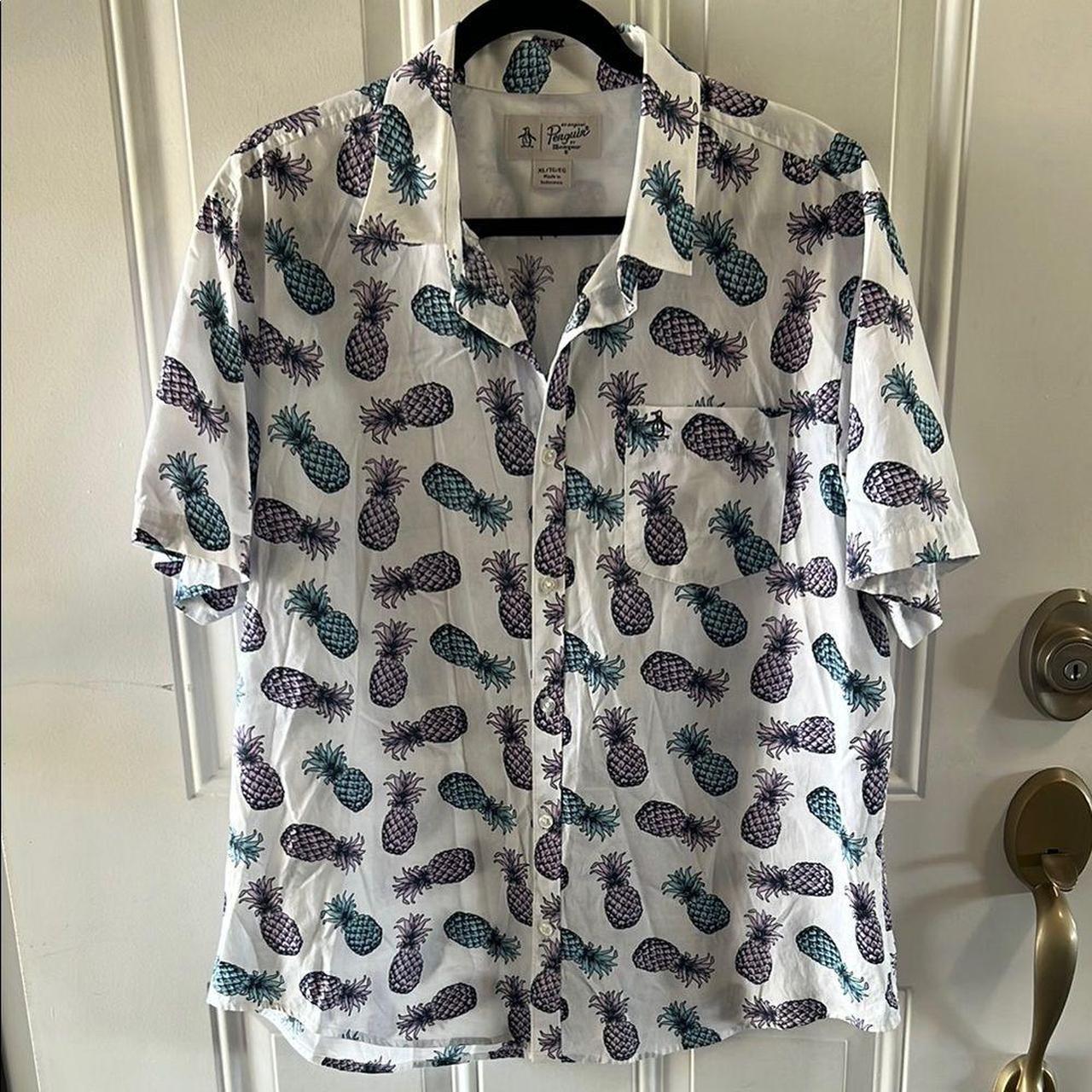 Munsingwear Men's Shirt - White/Blue - XL – Penguin by Munsingwear Pineapple Cotton Button Down …
