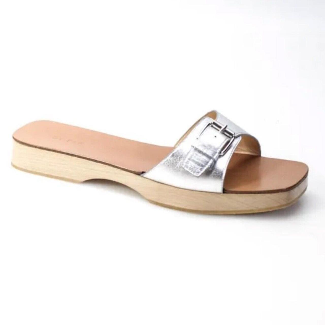 430 BY FAR Sam Metallic Silver Leather Wooden Clogs