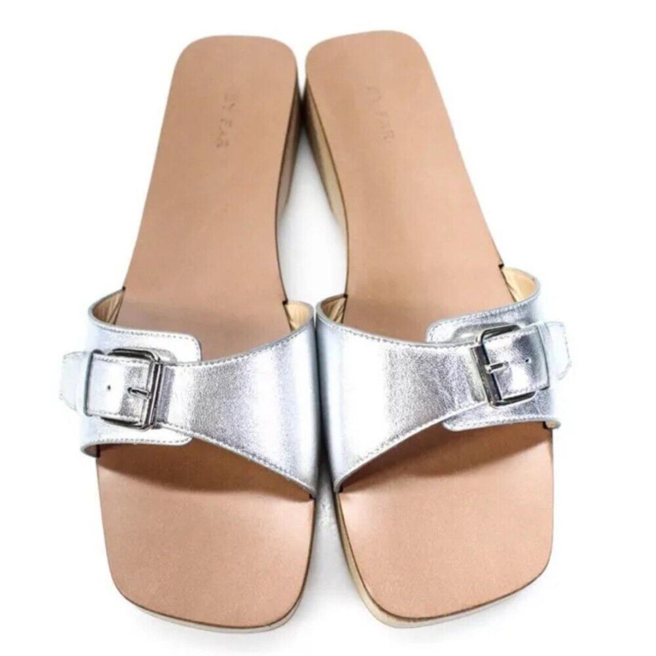 430 BY FAR Sam Metallic Silver Leather Wooden Clogs Depop