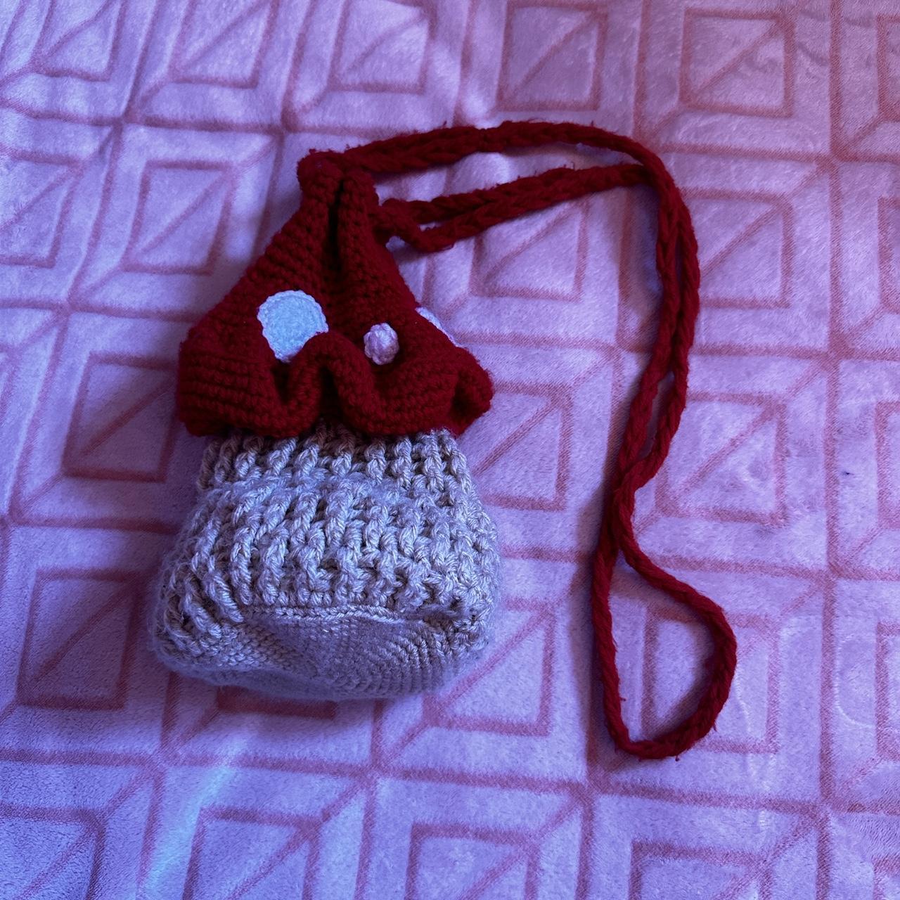 Crochet red and beige mushroom mini bag ! In very... - Depop