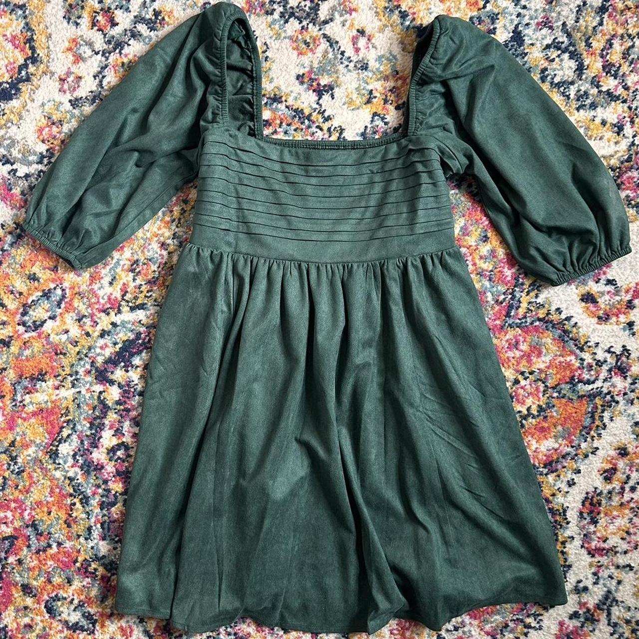 Pleated faux suede emerald green baby doll... Depop