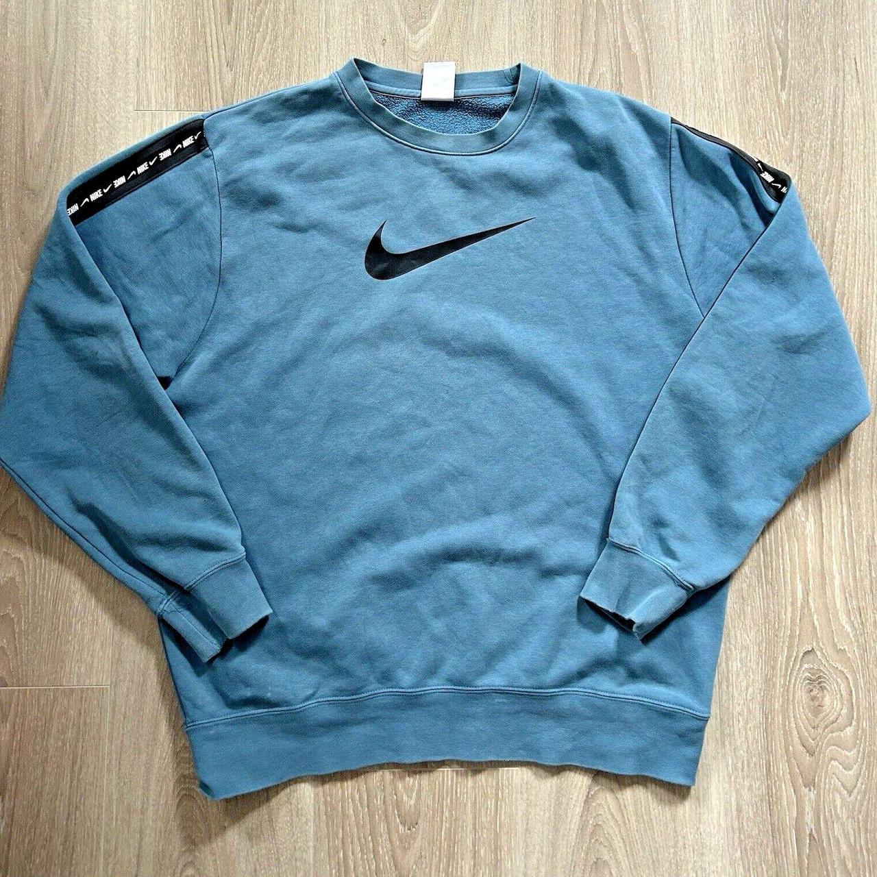 Nike Medium Teal Blue Crewneck Jumper Sleeve Taping