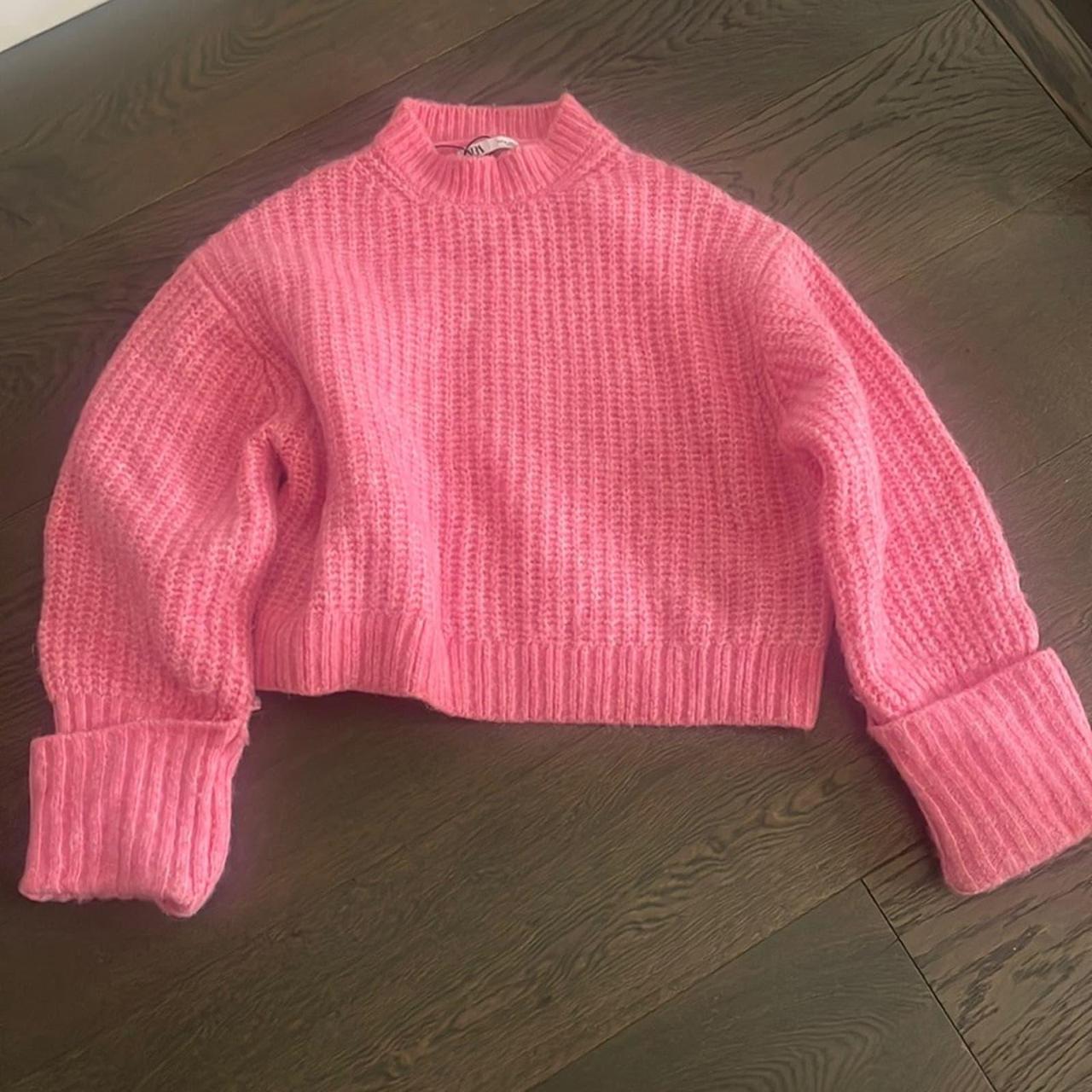 Zara pink high neck knit sweater wide sleeves Depop
