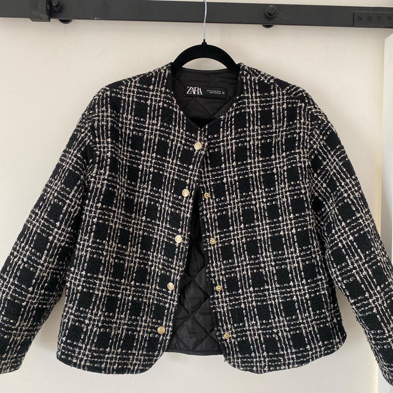 Zara tweed bomber jacket with padded quilted