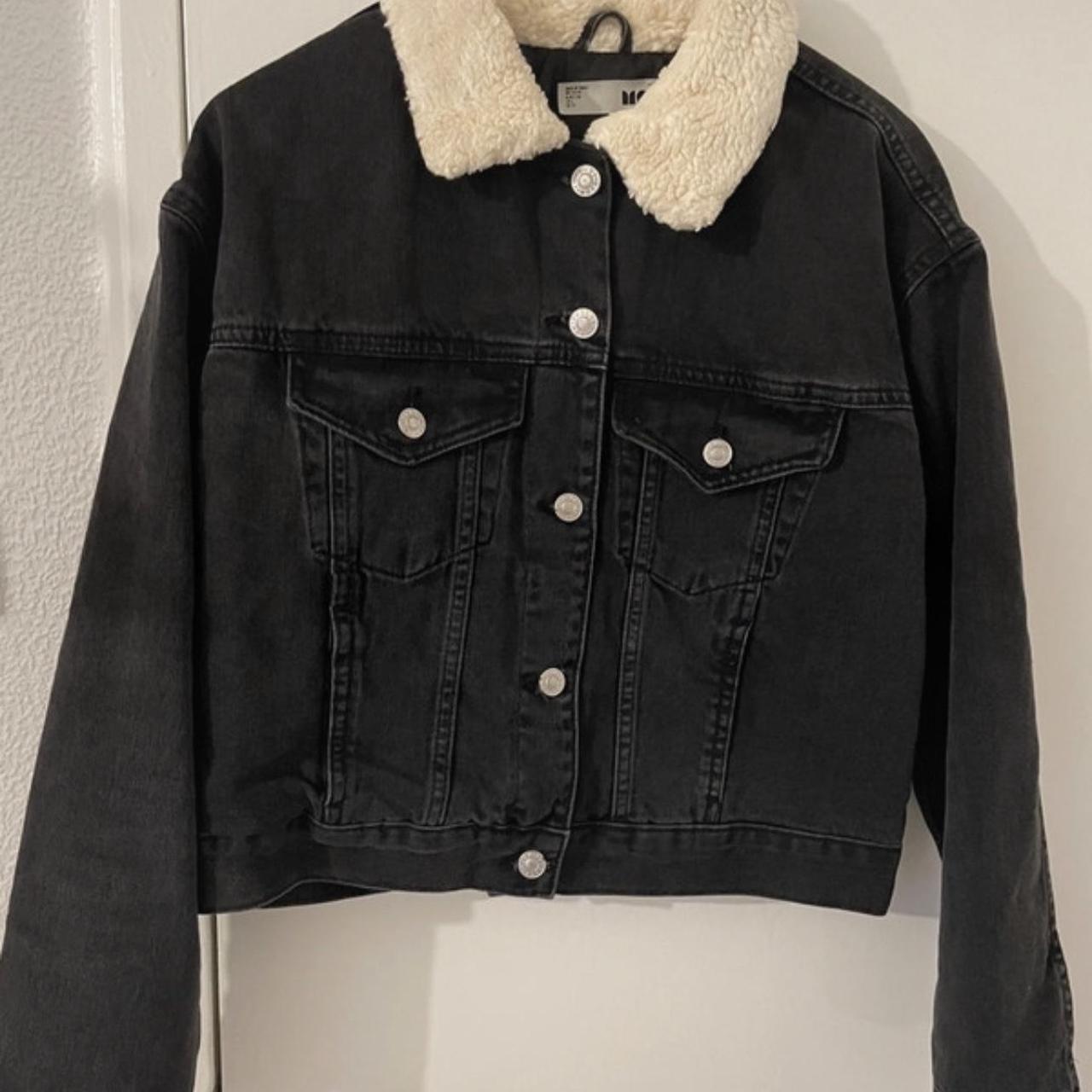 Black denim jacket borg collar womens hotsell