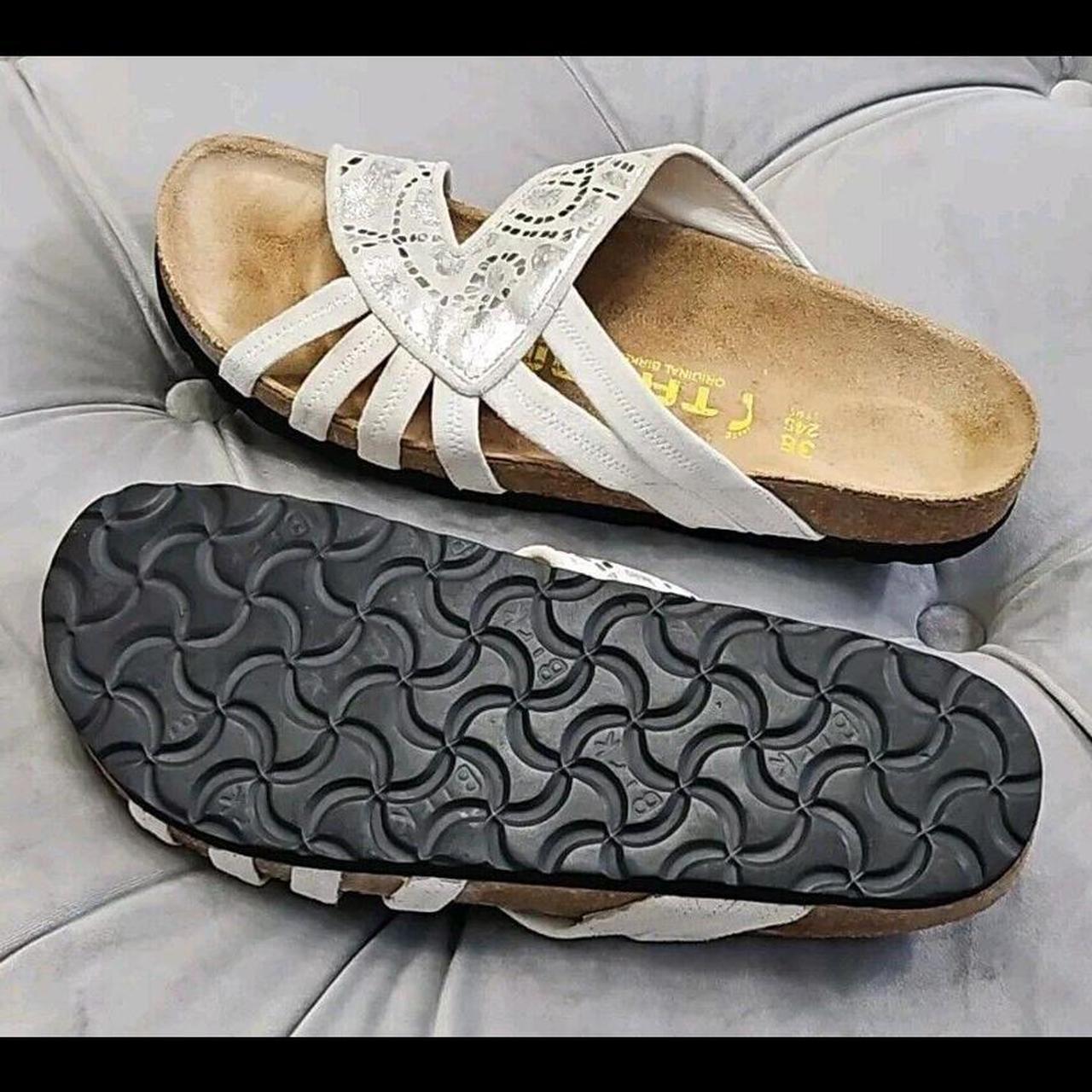 TATAMI by BIRKENSTOCK Silver Leather Strapy Slides | Depop