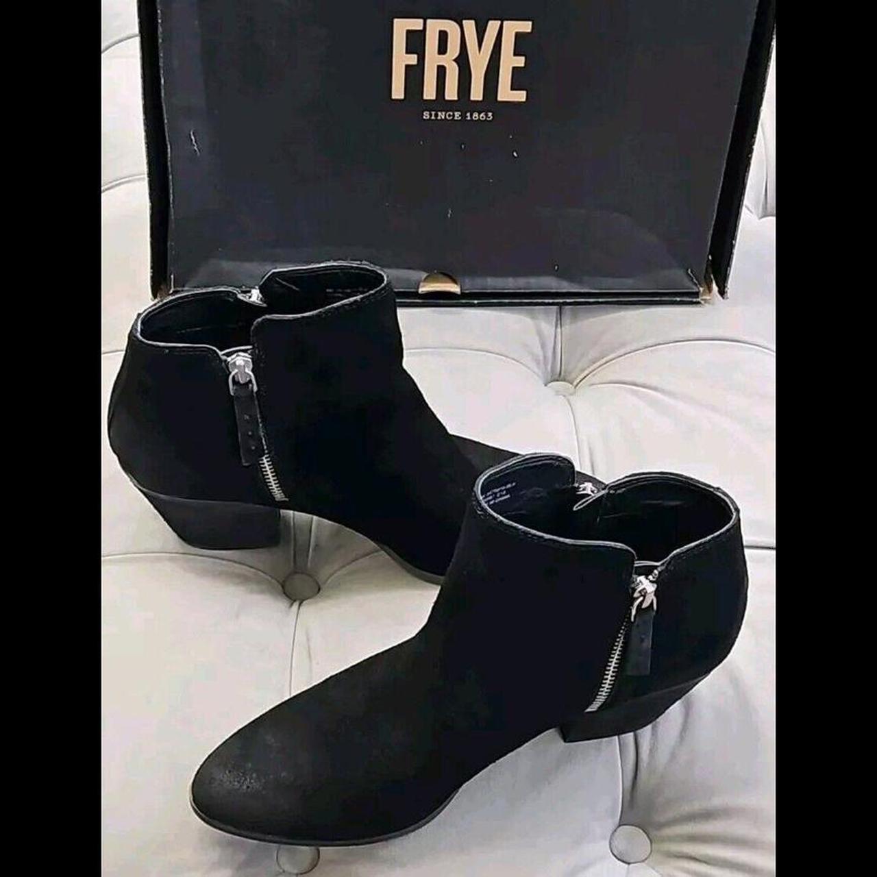 Frye Judy Black Suede Double Zip Block Heel Ankle. Depop