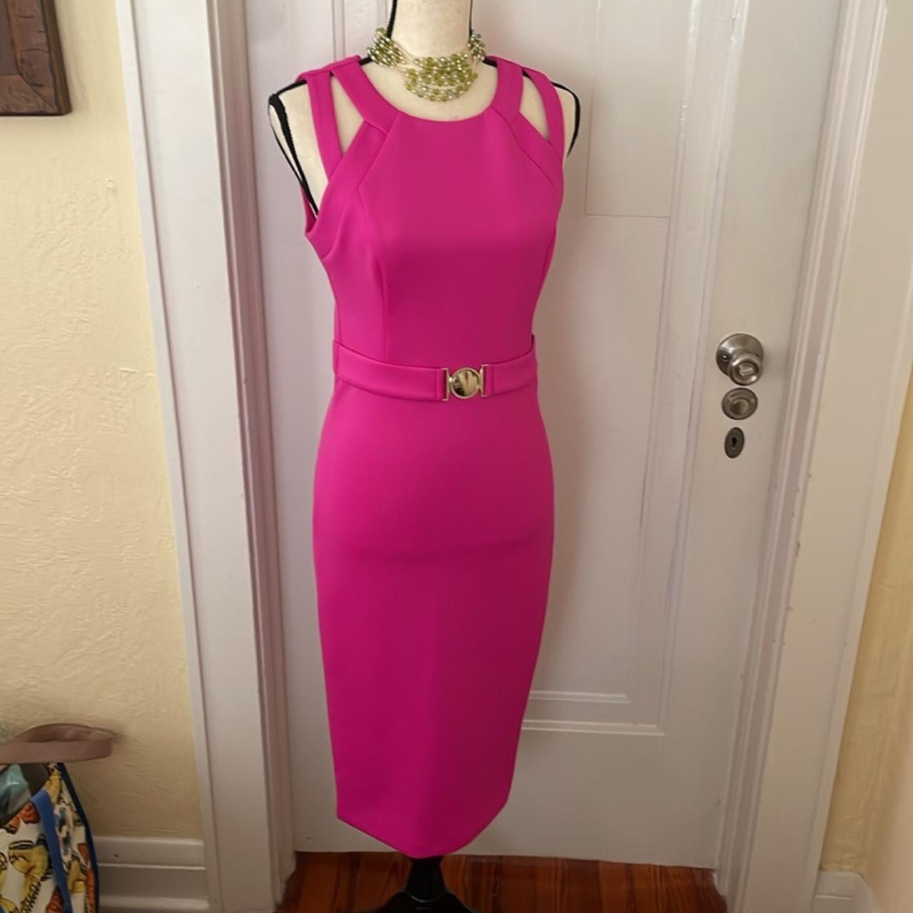 NWT Guess Belted Hot Pink Retro Fitted Midi Dress. Depop