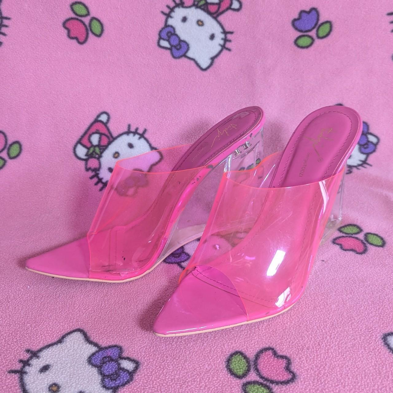 Crystal clear wedge jelly heels in hot pink Super. Depop