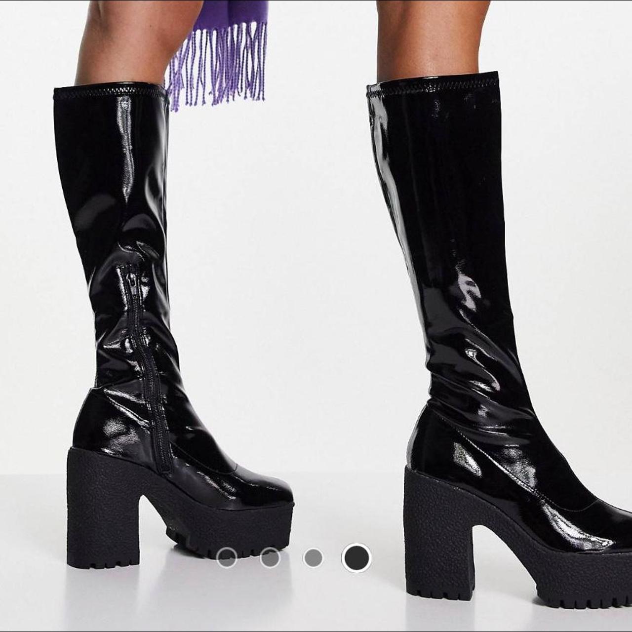 asos design patent knee high boots in wide... - Depop