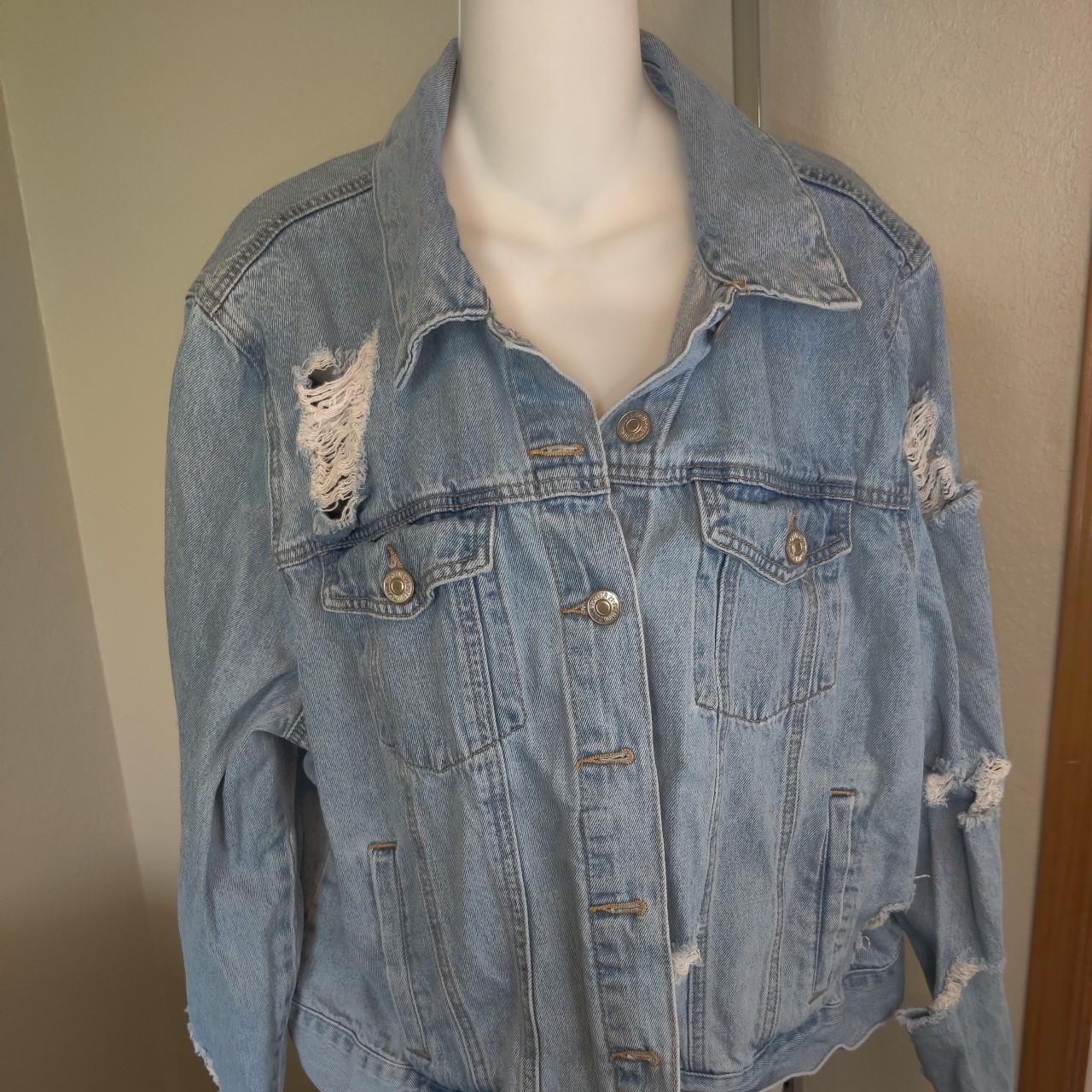 Forever 21 Distressed Blue Jean Jacket Size 2X Depop