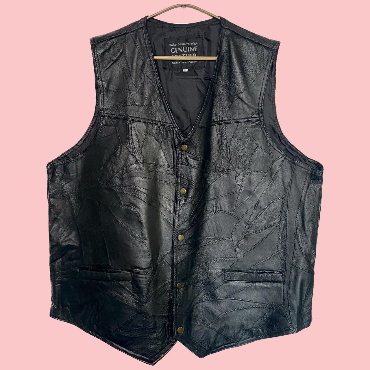 Vintage retailer 90s Black Leather Snap Front Vest