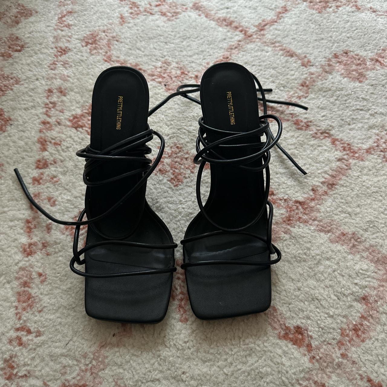 Prettylittlething Black Lace Up Sandals Heeled Depop