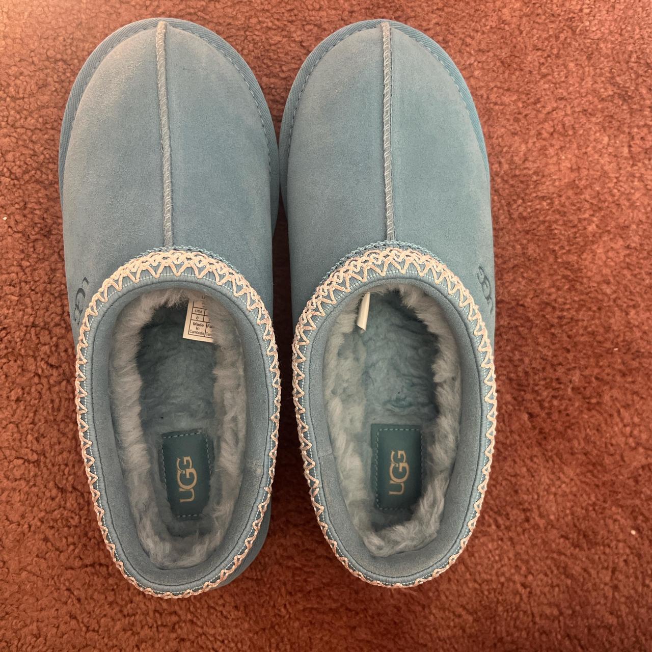 Grey Light Blue Uggs Slippers Blue Uggs Worn Once!! Depop