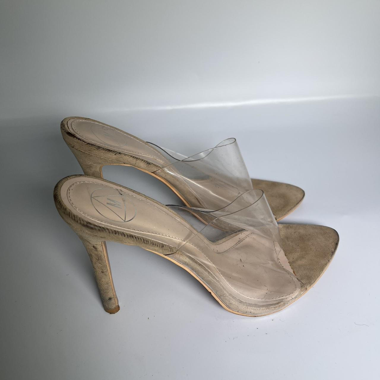 Misguided pointed mule heels clear and nude Depop