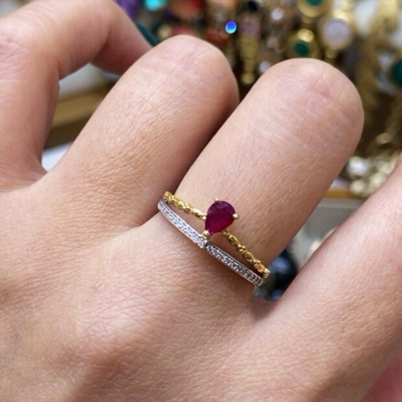 Women's Ring - Gold/Multi – Heated Ruby and plate… - image 1