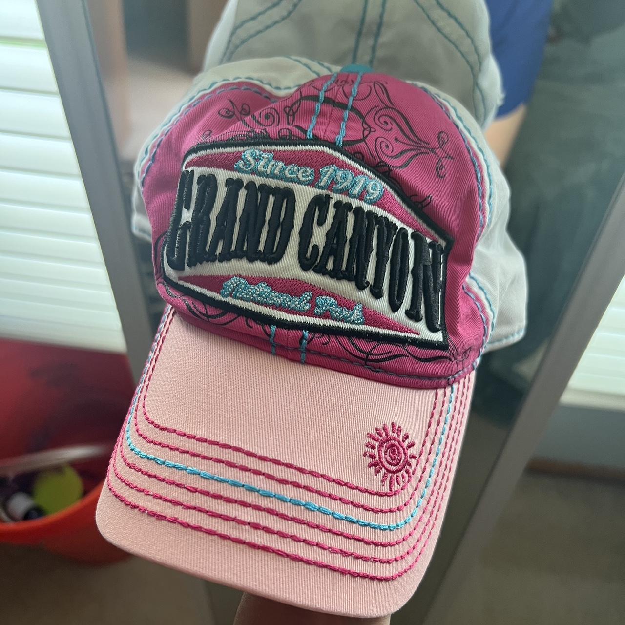 Affliction Women's Pink and Blue Hat Depop