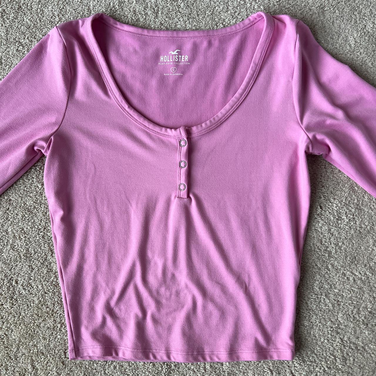 Pink henley Hollister long sleeve shirt #croptop... - Depop