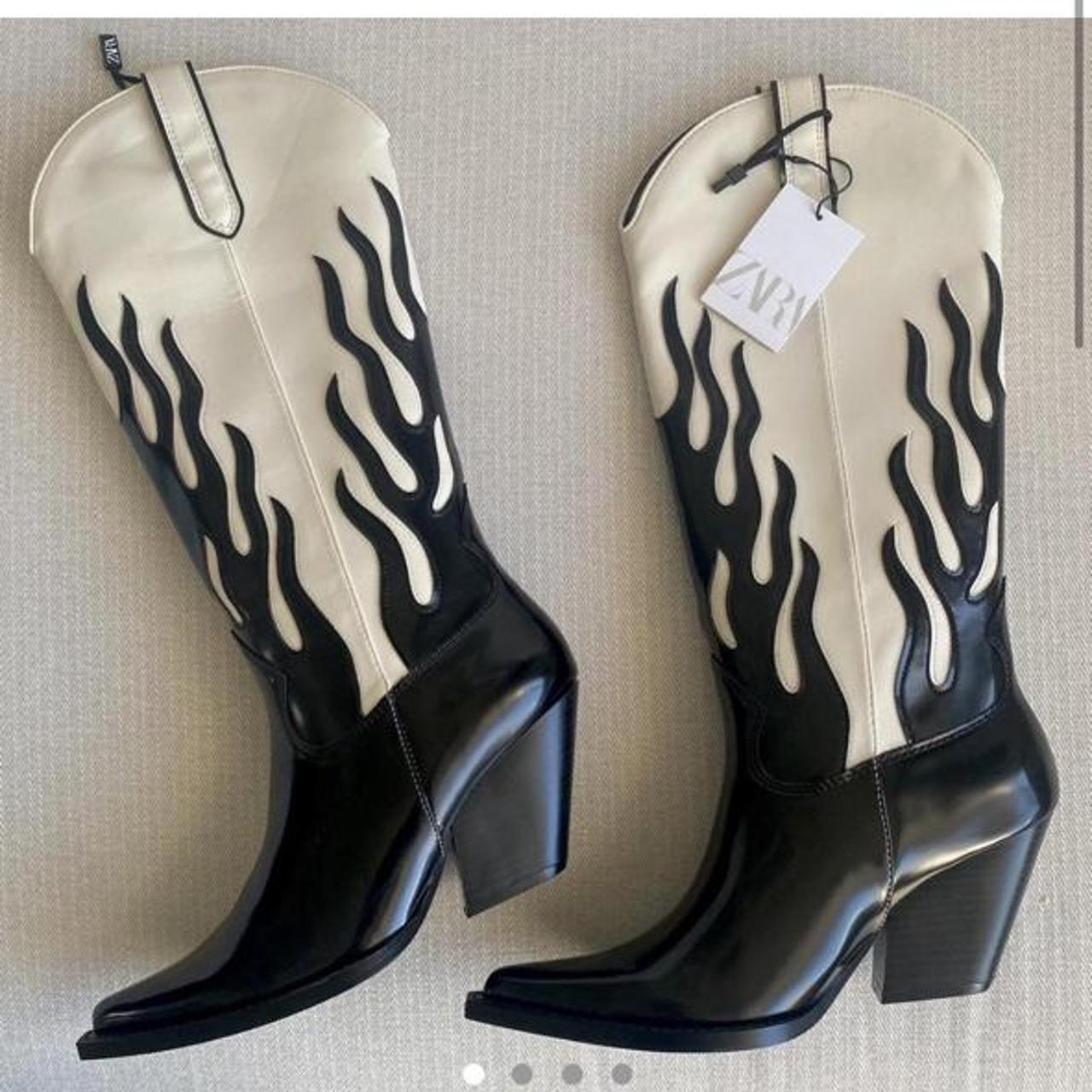 Zara cream and black flame cowboy boots! Size