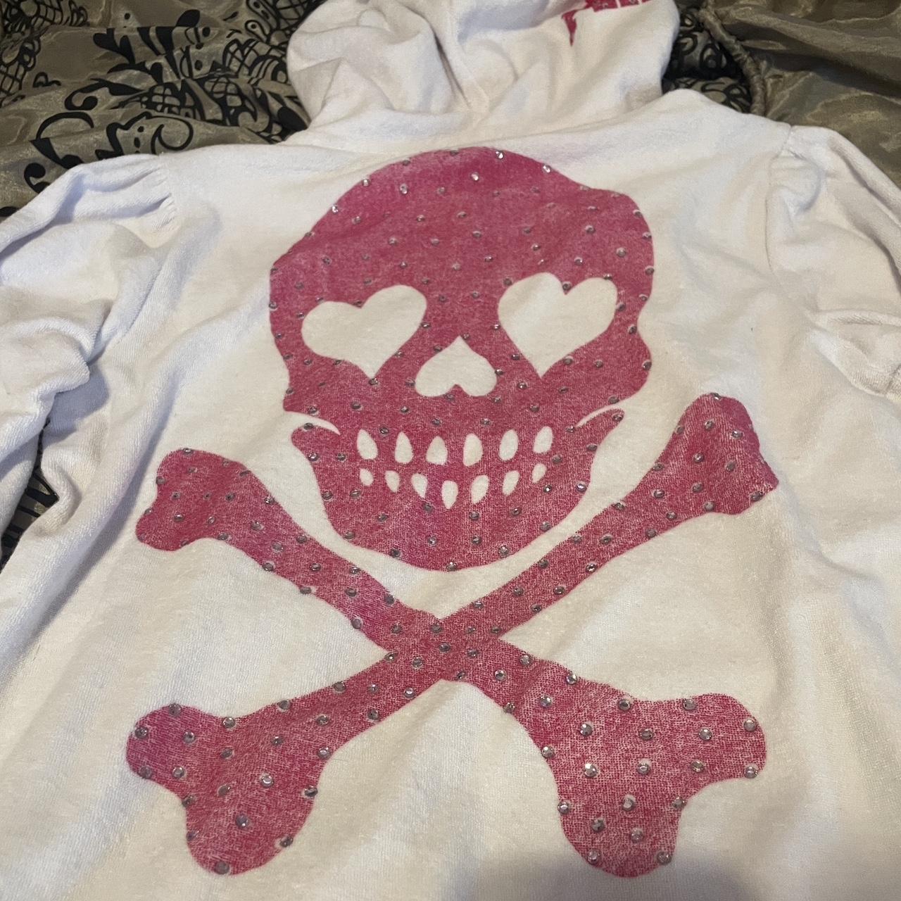 SINFUL AFFLICTION PINK RHINESTONE SKULL SWEATSHIRT Depop