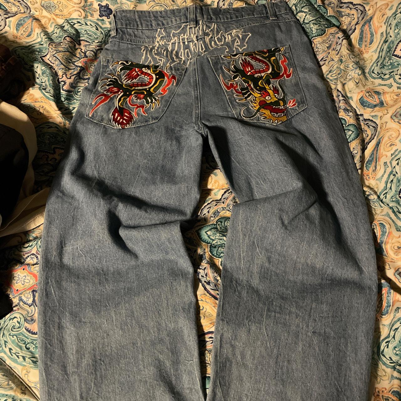 Ninth Hall blue dragon jeans #embroidered #y2k... - Depop