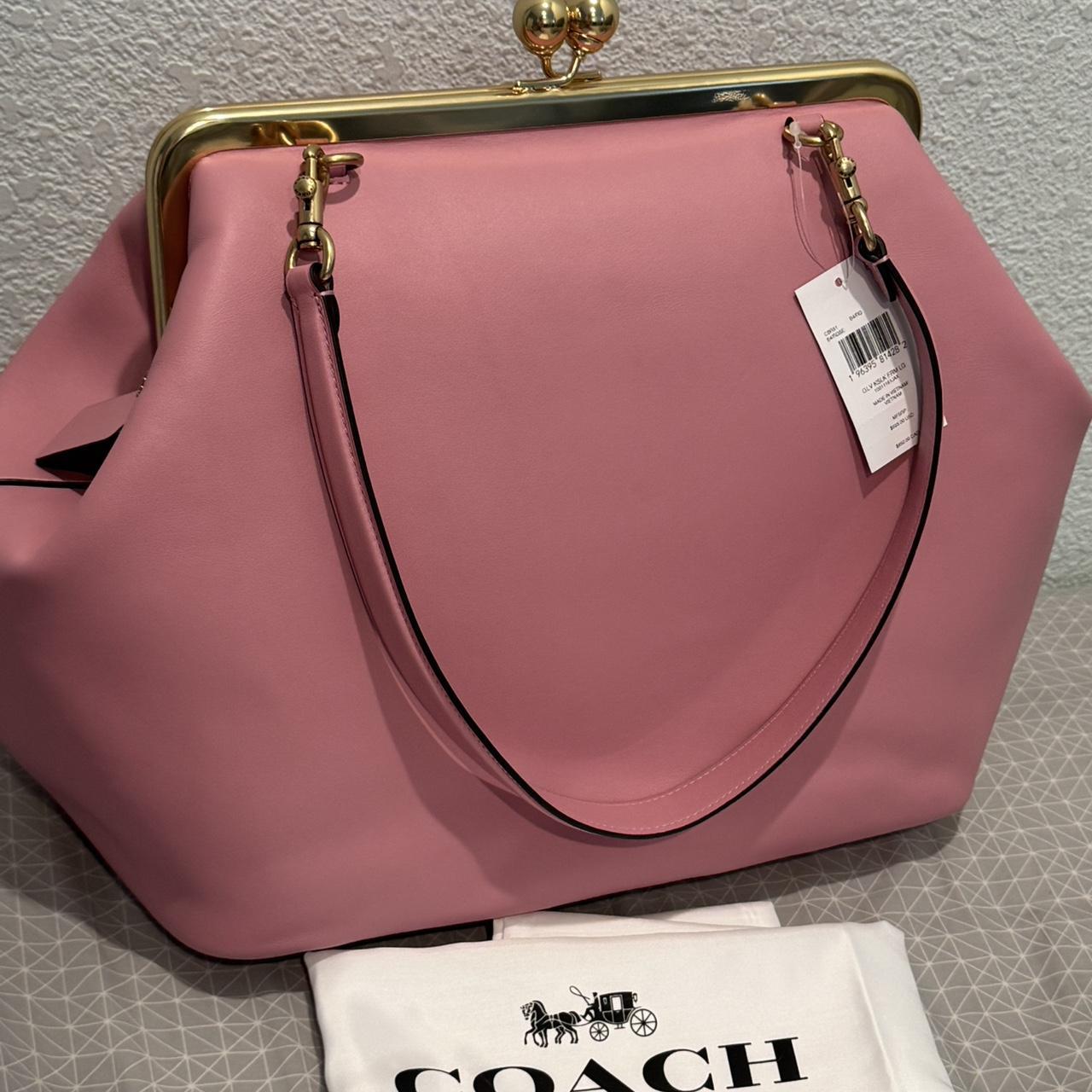 バッグ Vintage Coach Pink Leather Purse Handbag Pink Leather Strap Vintage Coach bag bought in | Depop