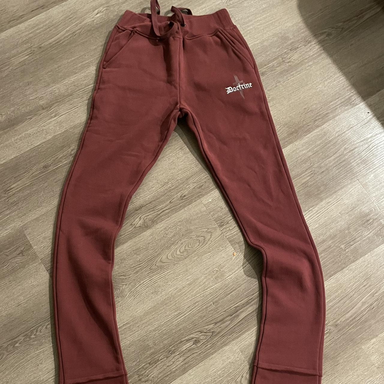 Doctrine Stacked Jogger Sweatpants Burgundy And Red Super Stacked