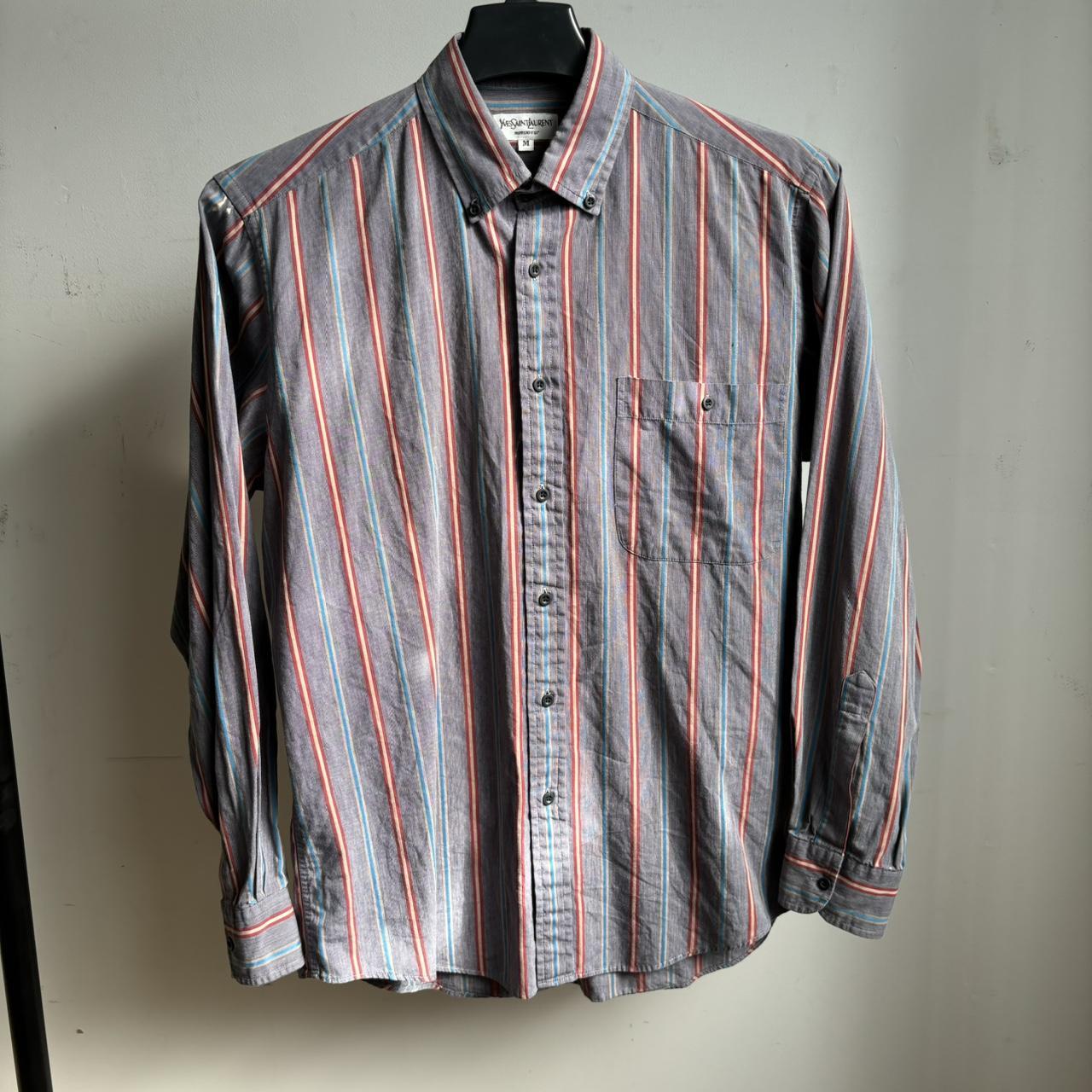 Vintage 90s Yves Saint Laurent Striped Shirt - worn... - Depop