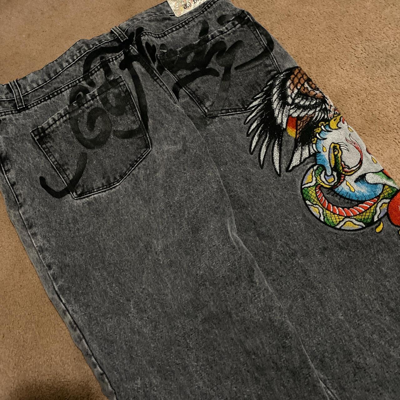 Super baggy ed hardy jeans size: 38waist #edhardy... - Depop