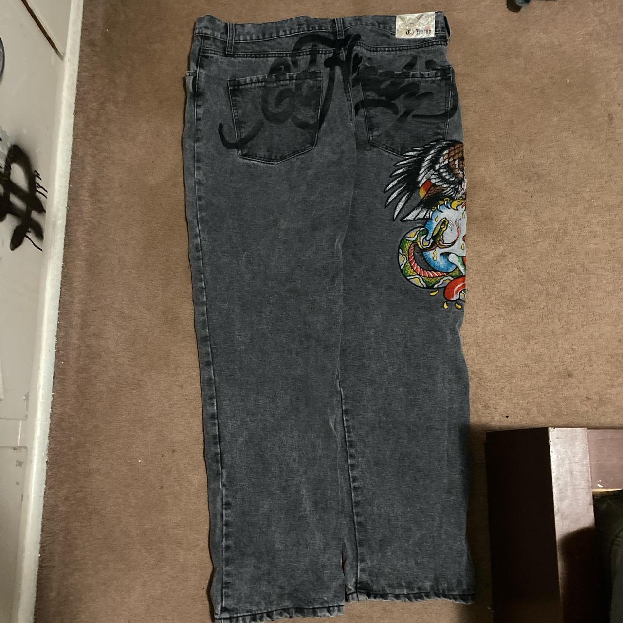 Super baggy ed hardy jeans size: 38waist #edhardy... - Depop