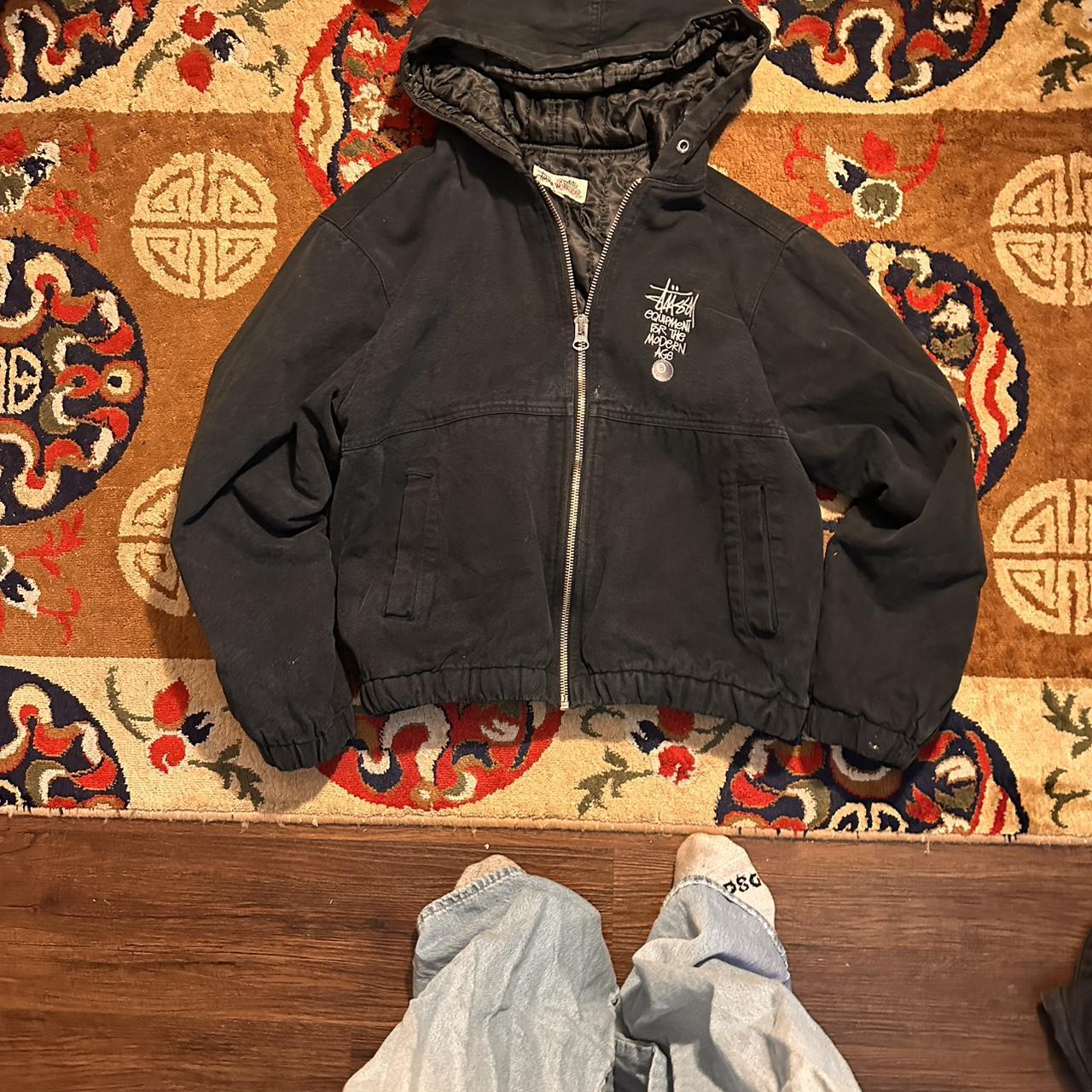 Stussy pattern Sherpa jacket with hood, | Depop