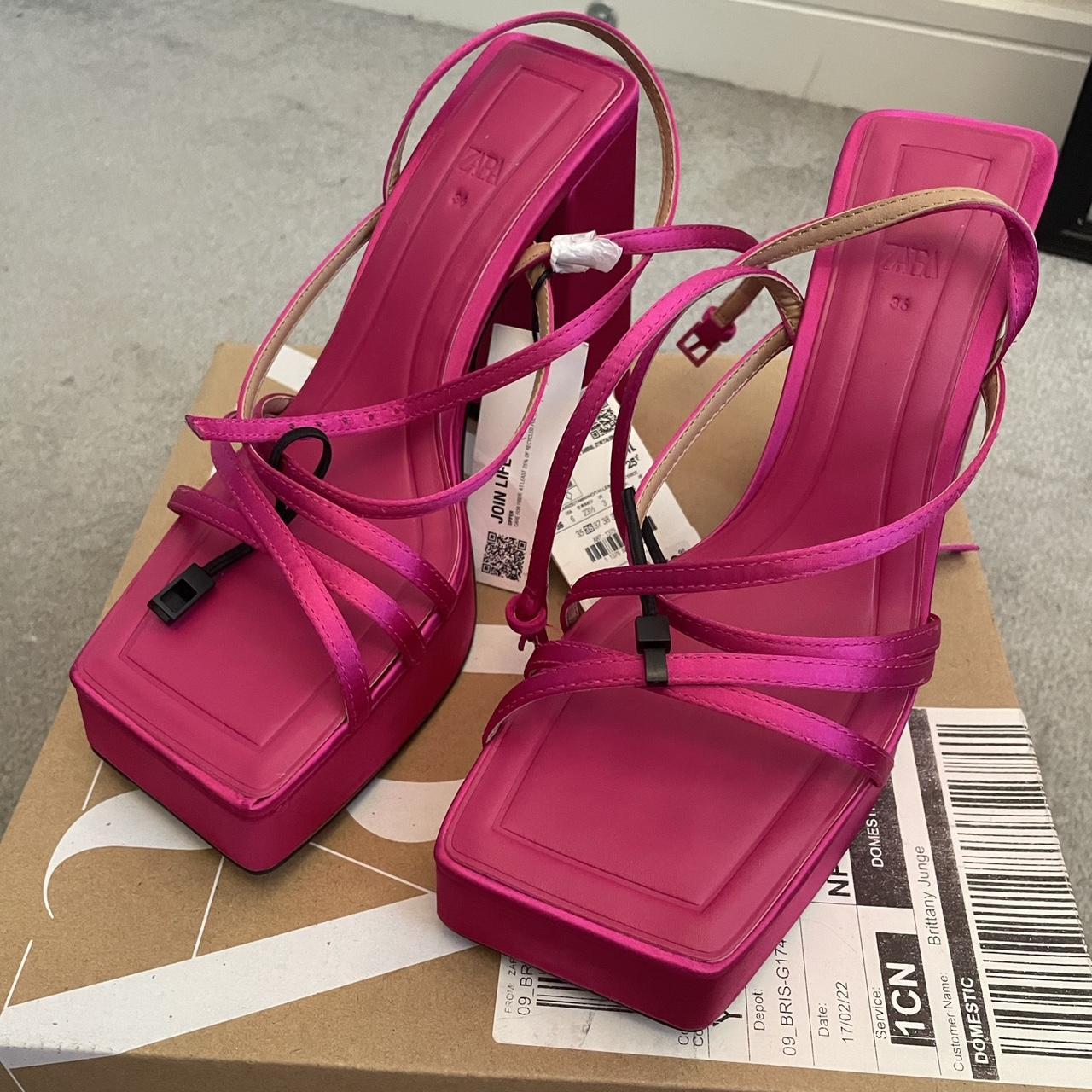 Zara pink platform sandal heels - Depop