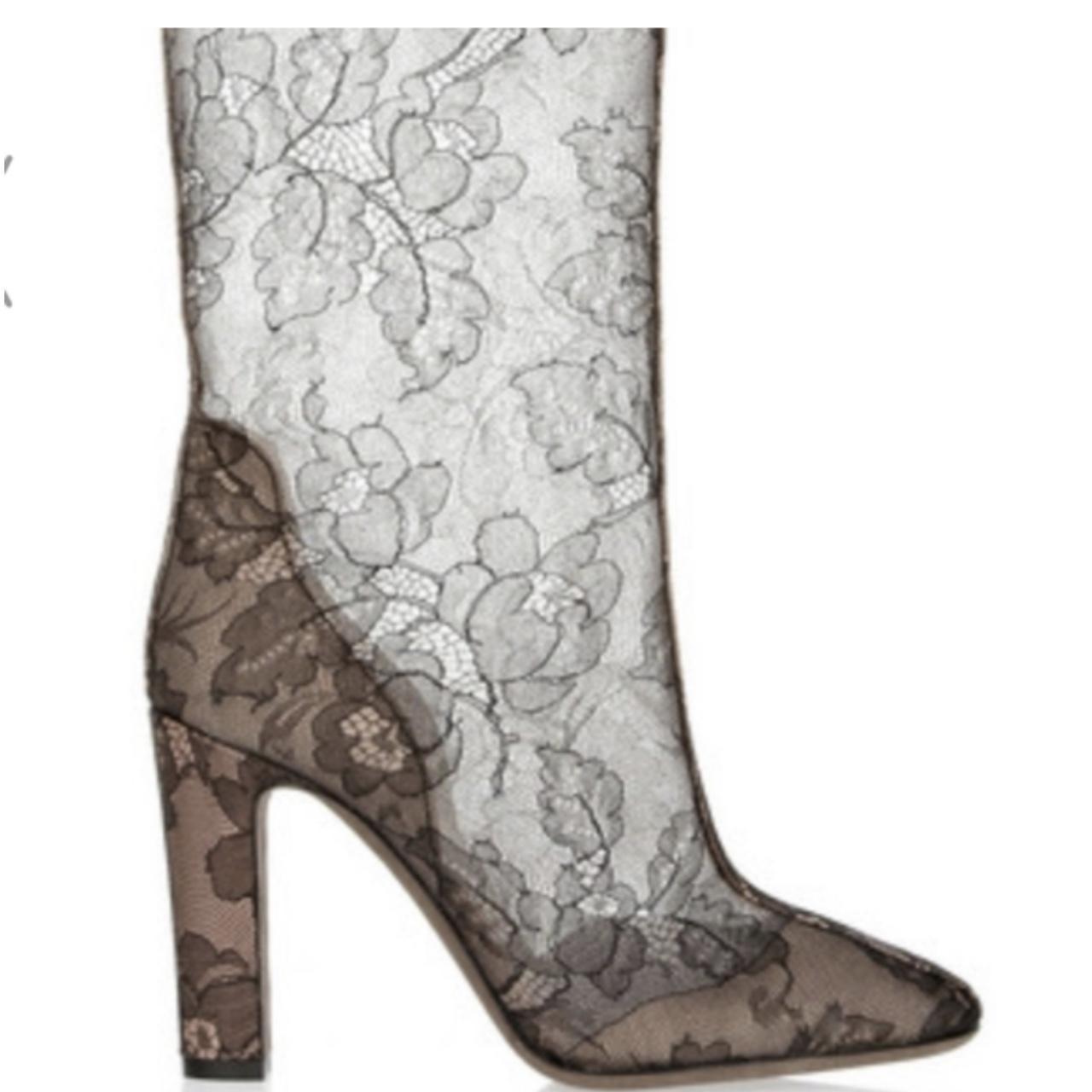 VALENTINO GARAVANI Black Nude Floral Lace Knee High | Depop