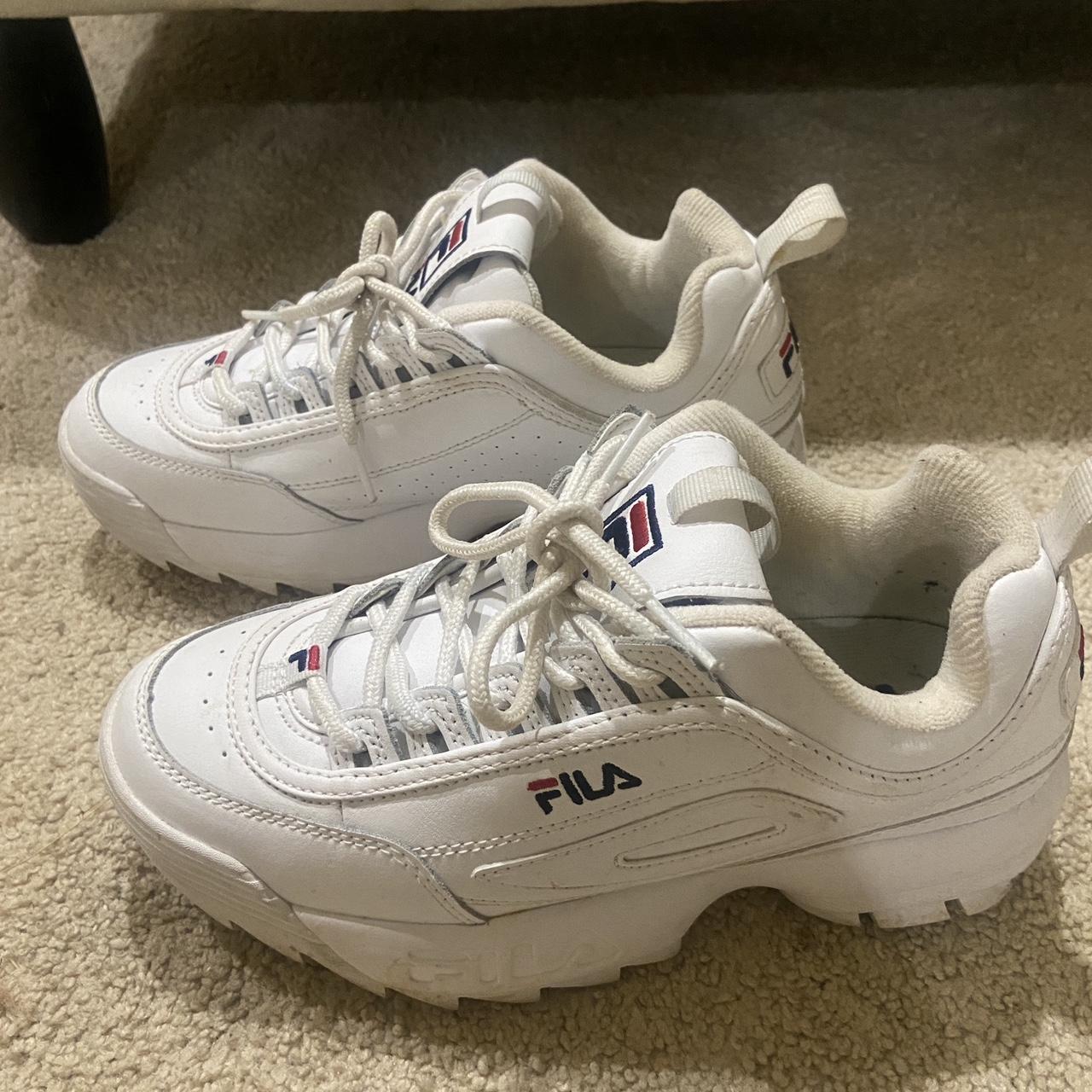 White fila disuptors, worn a few times. #filas... - Depop