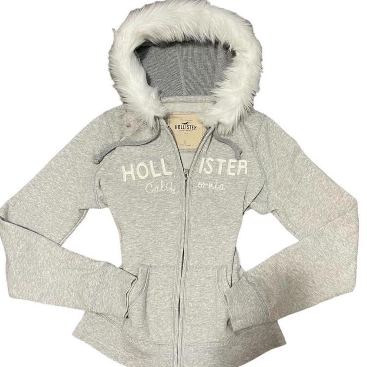 Hollister fur lined zip up Size large tied back on... - Depop