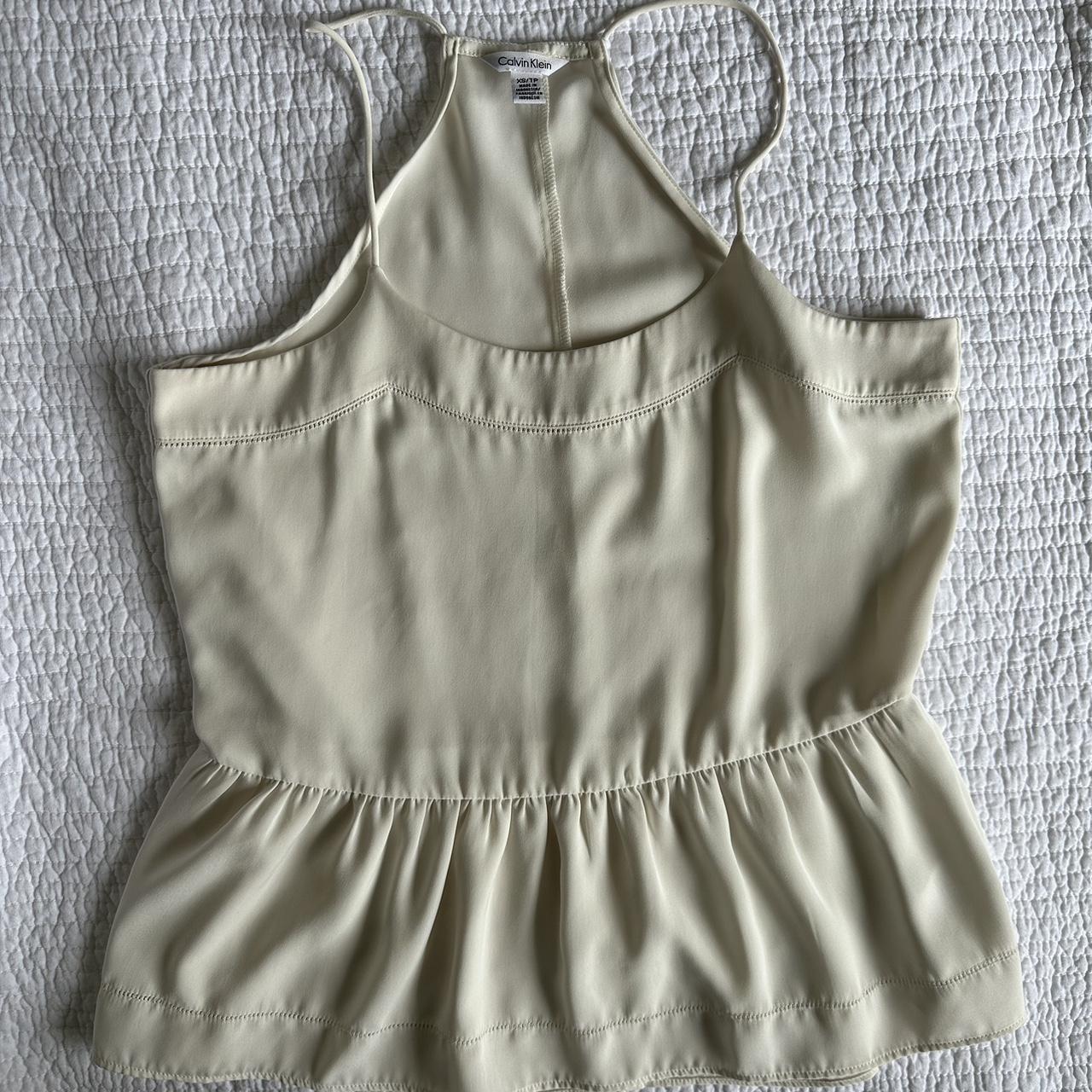 CK X small cream and tan silk top RN 36543 ck. Depop