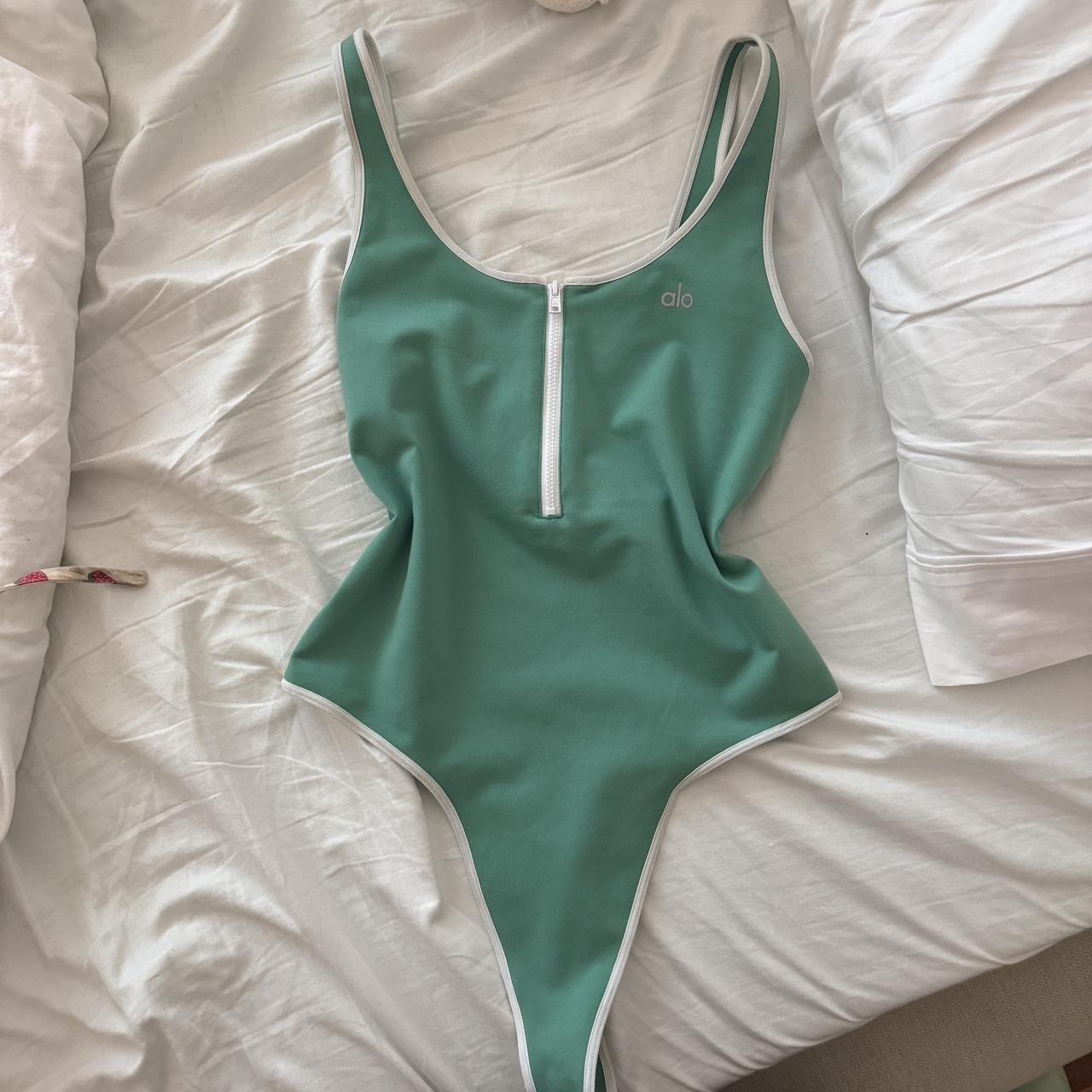 alo yoga green bodysuit, stretchy and flattering... Depop