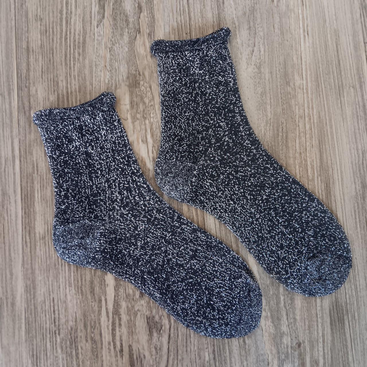 Womens black sparkly metallic ankle socks from... - Depop