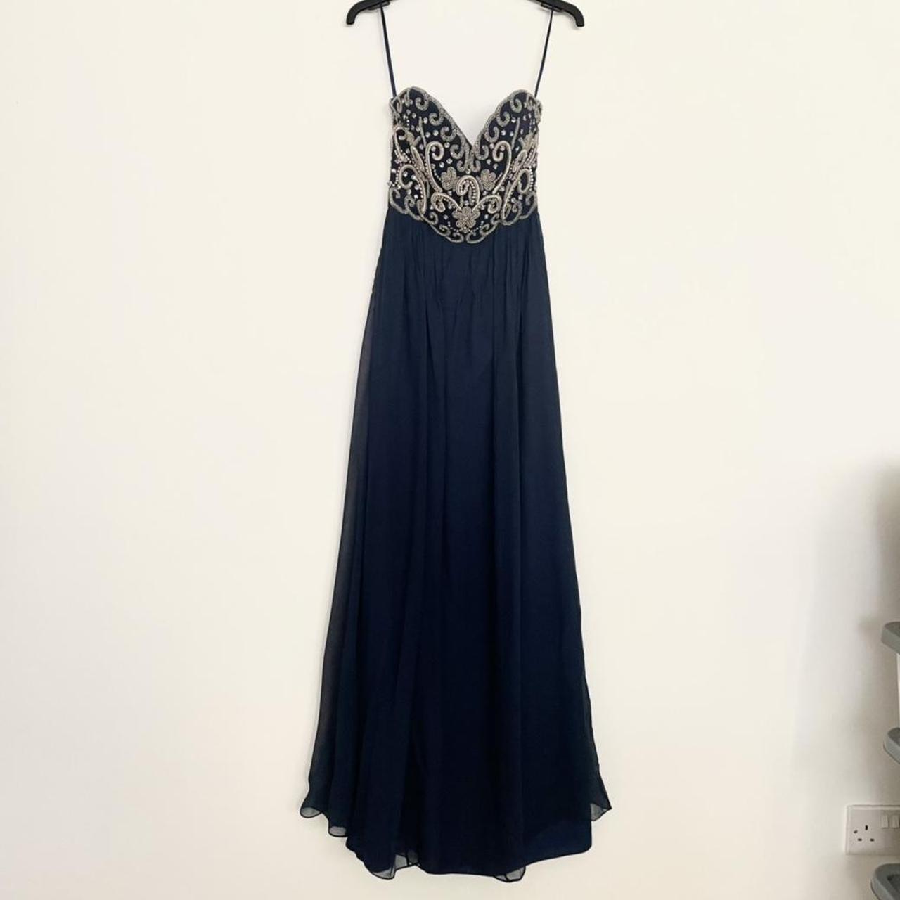 Navy and silver chiffon embellished maxi dress best sale