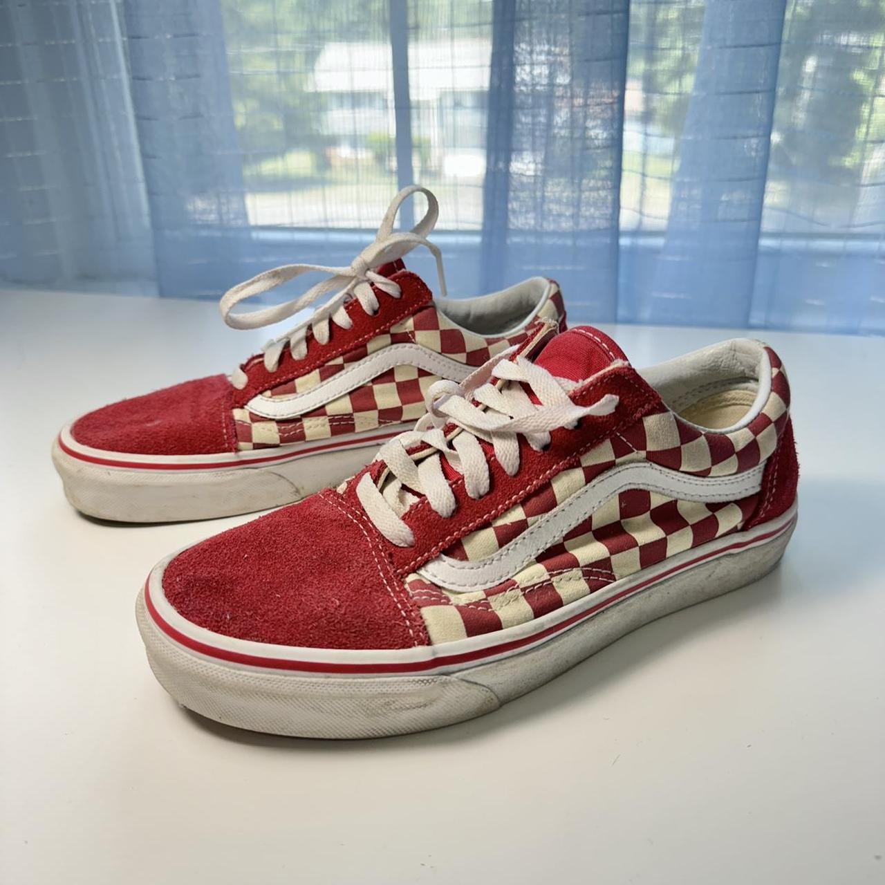 Red checkered vans size women s 7.5 men s 6 vans. Depop