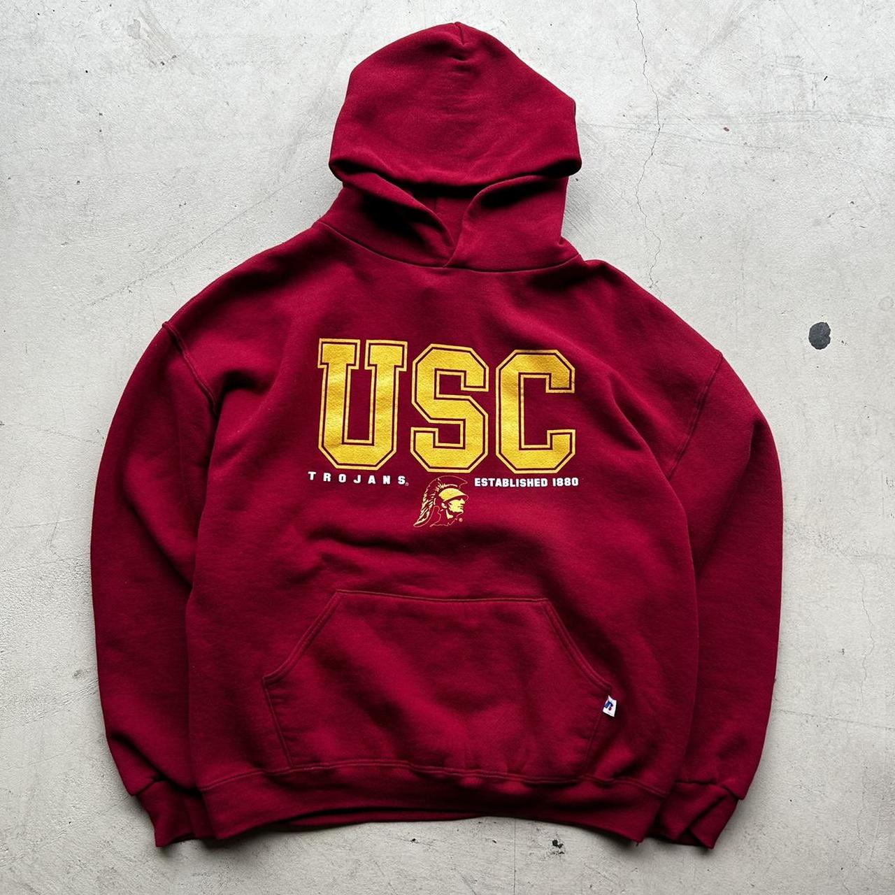 vintage russell “USC” hoodie size : xl crisp... - Depop