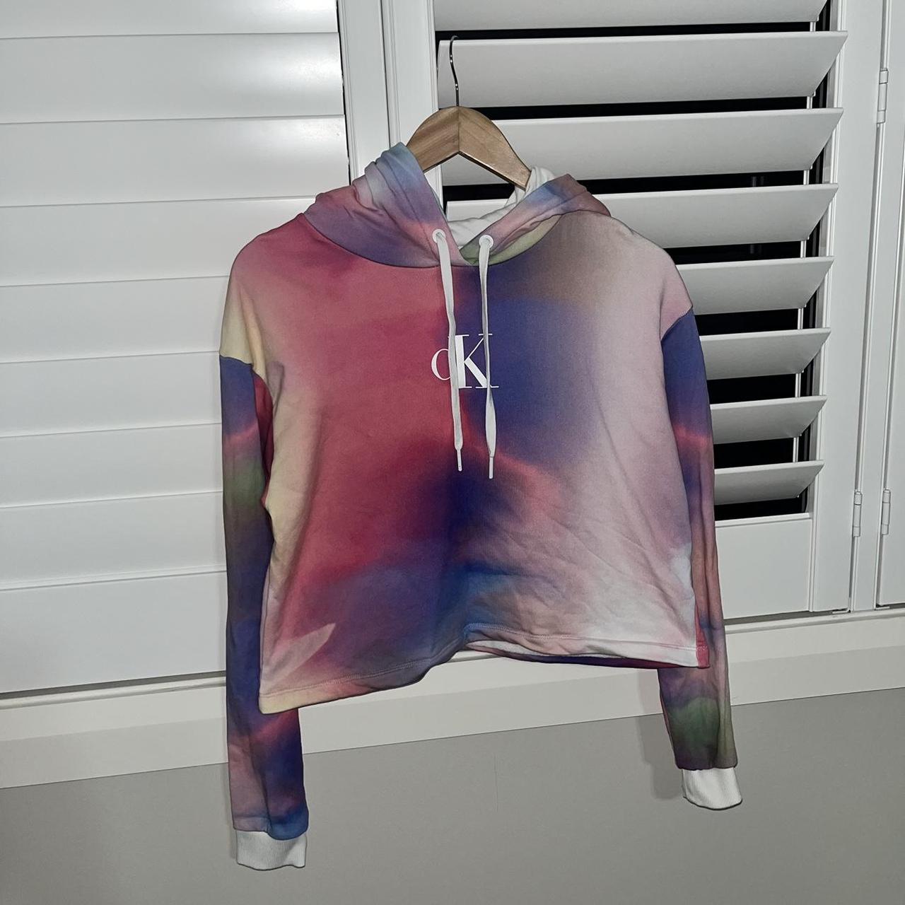 Calvin Klein rainbow tie dye cropped hoodie size. Depop